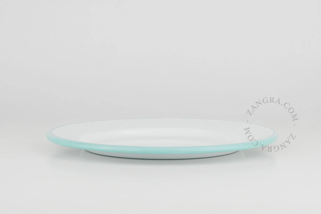 piatto in smalto bianco con bordo blu - Ø 20 cm