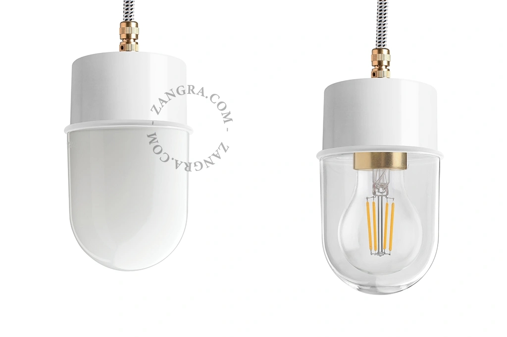 biała lakierowana lampa wisząca ze szklanym kloszem - oprawka Ø 8.5 cm