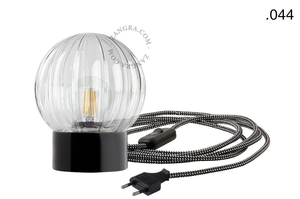 black porcelain table lamp - glass shade - Ø 10 cm