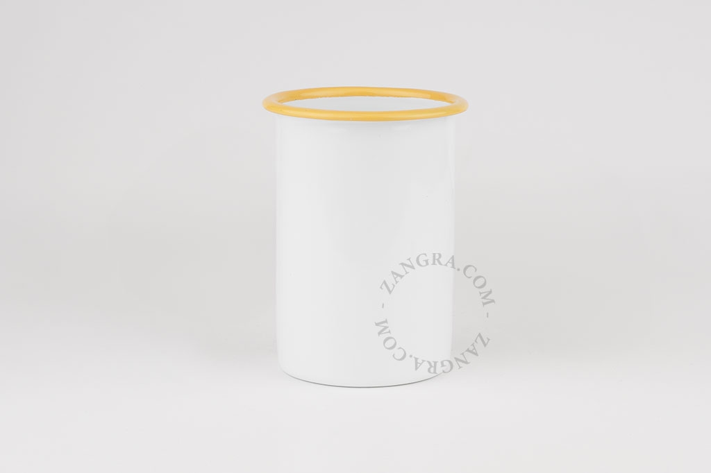bicchiere in smalto bianco con bordo in caramello - 65 cl
