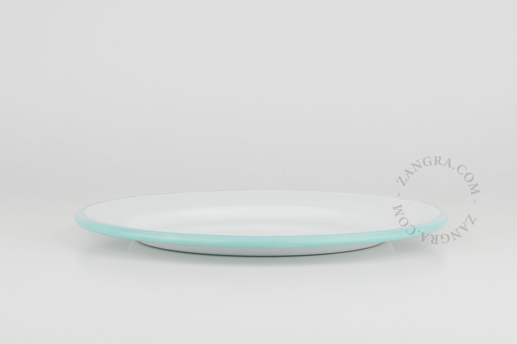 piatto in smalto bianco con bordo blu - Ø 20 cm