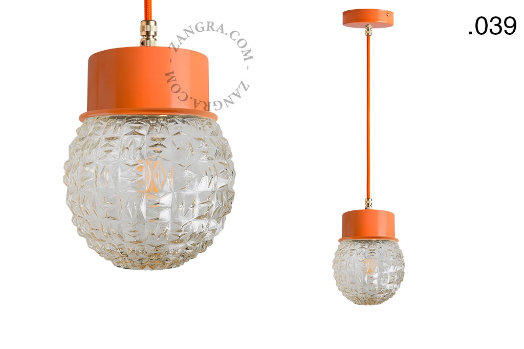 orange pendellampe - glasskærm - Ø 10 cm