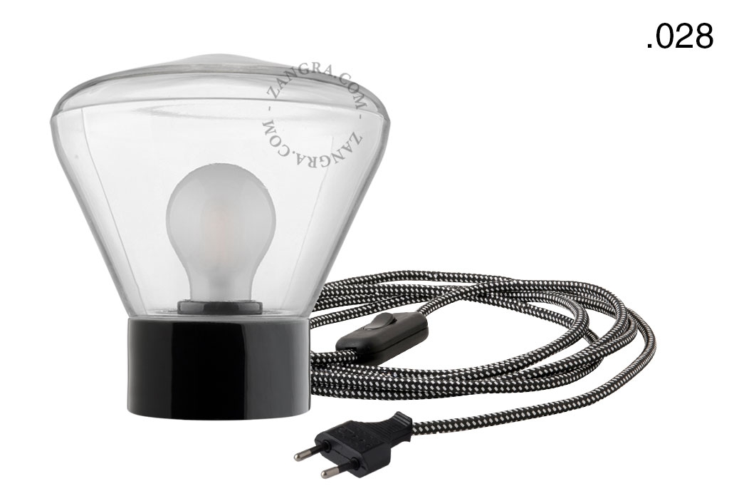 black porcelain table lamp - glass shade - Ø 10 cm
