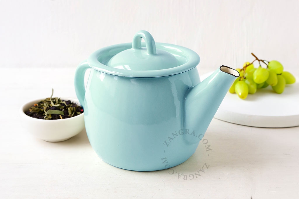 théière en émail bleu - 1l