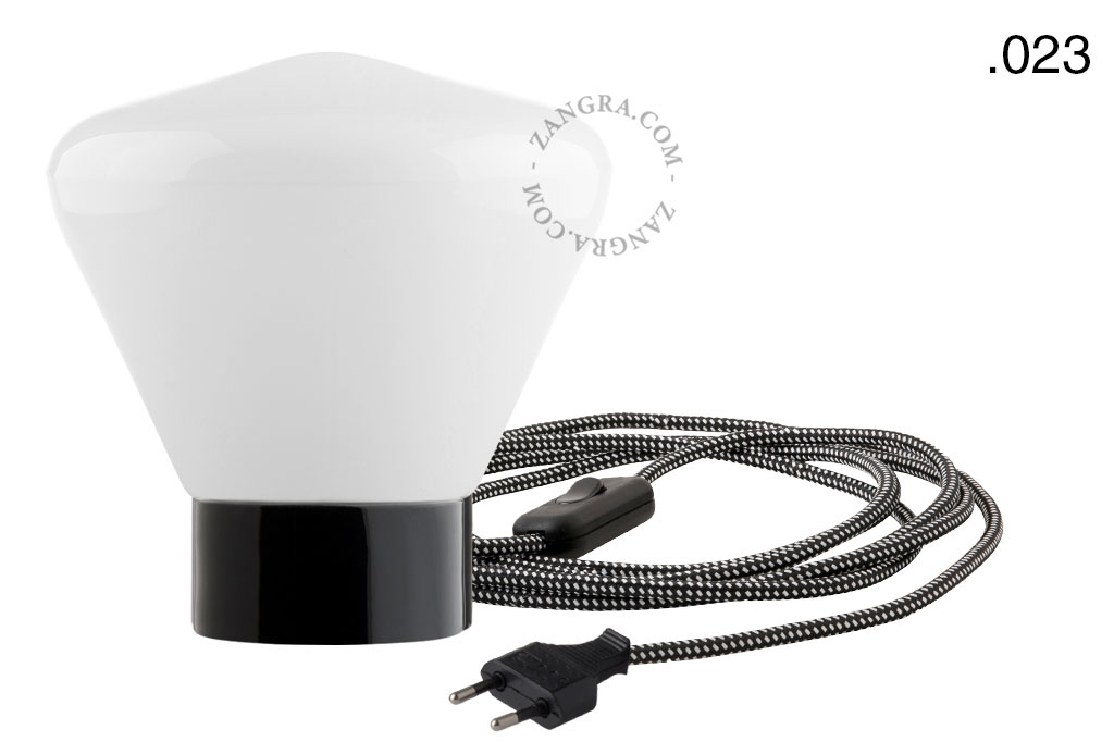 black porcelain table lamp - glass shade - Ø 10 cm