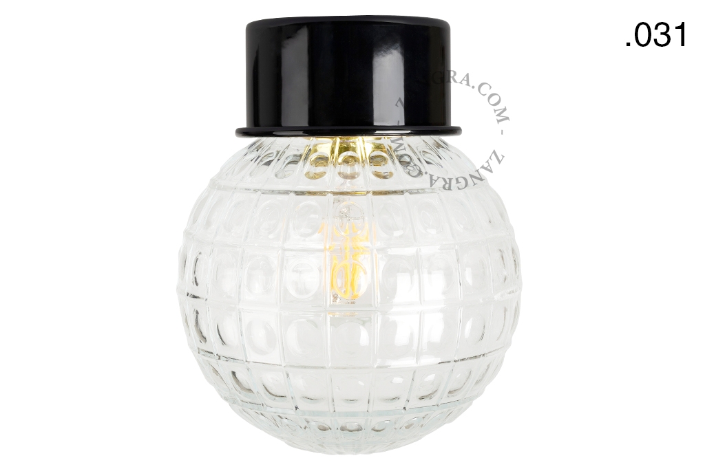 black wall or ceiling light - glass shade - Ø 10 cm