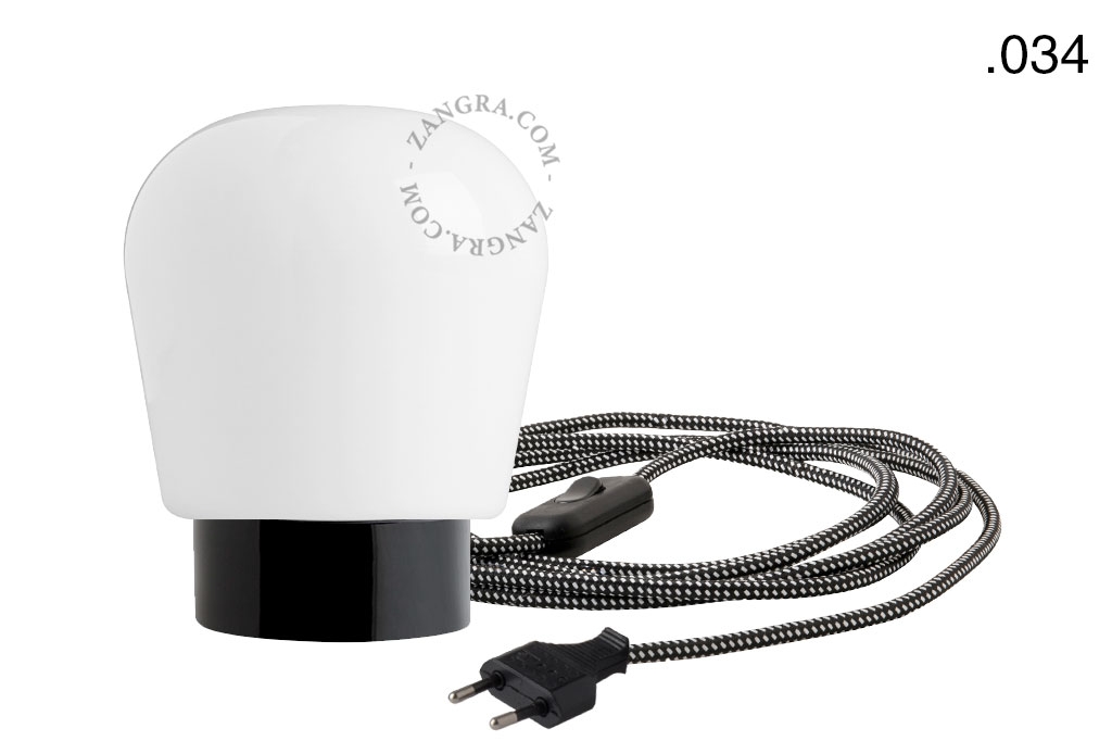 black porcelain table lamp - glass shade - Ø 10 cm