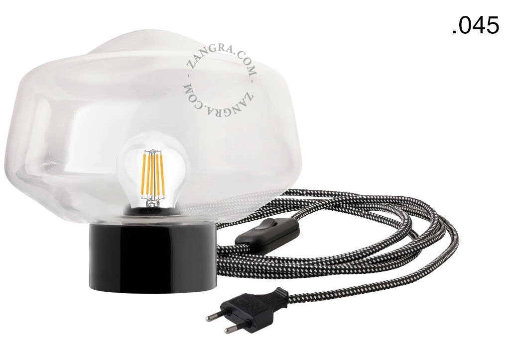 black porcelain table lamp - glass shade - Ø 10 cm