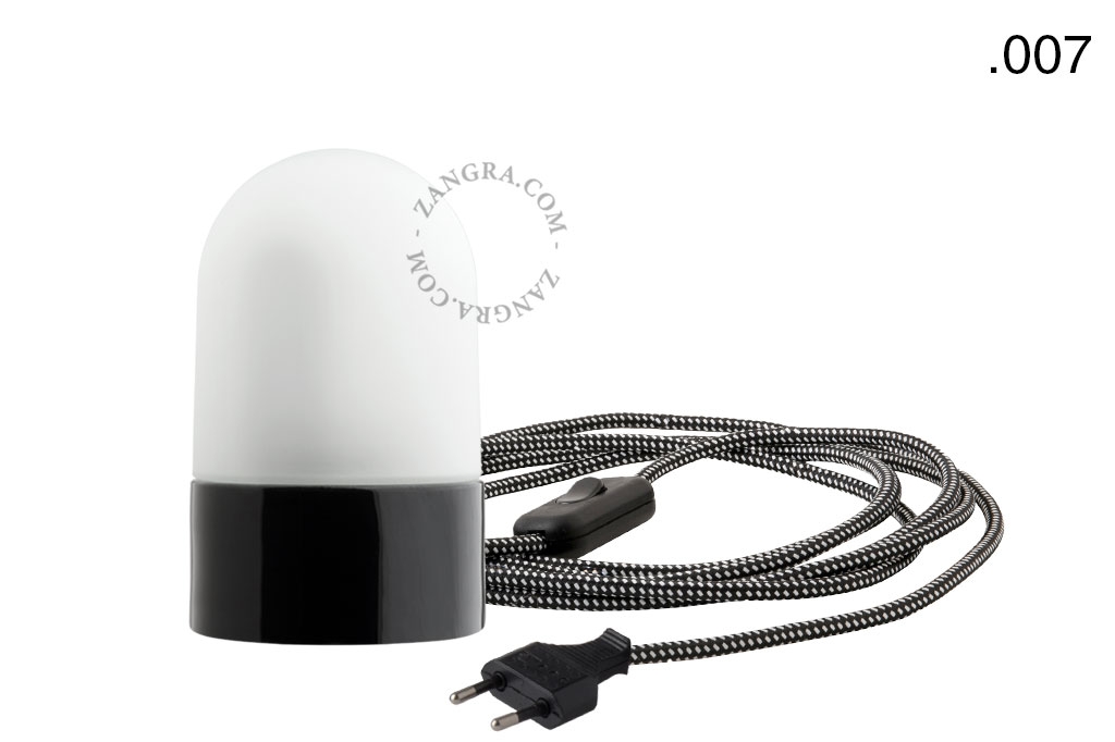 black porcelain table lamp - glass shade - Ø 10 cm