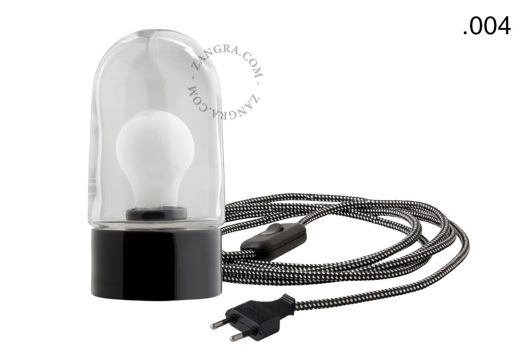 black porcelain table lamp - glass shade - Ø 10 cm