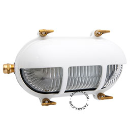 Skotlampe i hvid messing.