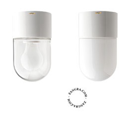 Porcelænslampe med glaskugle.