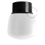 Black ceiling light with glass shade.