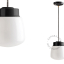 Black porcelain pendant light with glass shade.