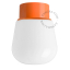Orange ceiling light with glass shade.