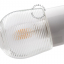White porcelain wall light with glass globe for bathroom or outdoor use.