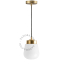 Brass pendant light with glass shade.
