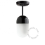 Black porcelain ceiling light with glass shade.