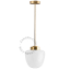 Retro brass pendant light with glass shade.
