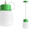 Green pendant light with glass shade.