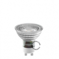 Dæmpbar GU10 LED-pære i transparent glas.