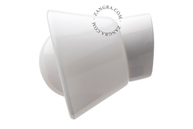 White porcelain wall light with glass globe for bathroom or outdoor use.
