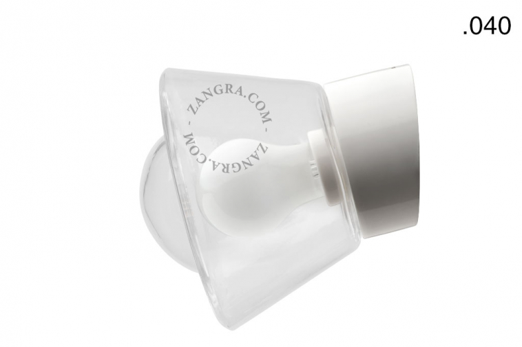 White porcelain wall light with glass globe for bathroom or outdoor use.
