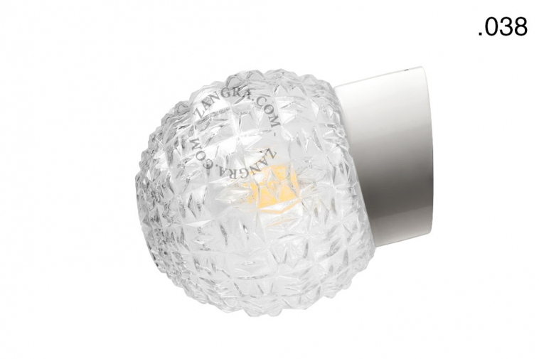 White porcelain wall light with glass globe for bathroom or outdoor use.