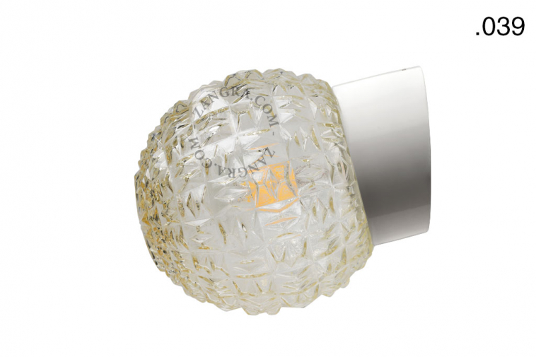White porcelain wall light with glass globe for bathroom or outdoor use.