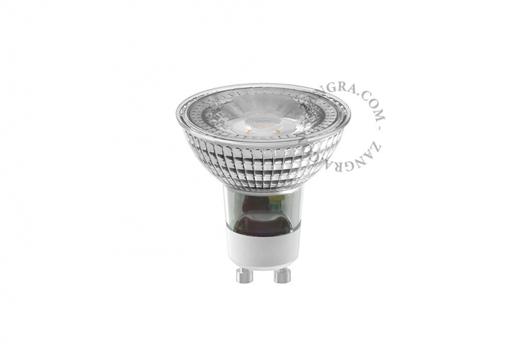 Dæmpbar GU10 LED-pære i transparent glas.