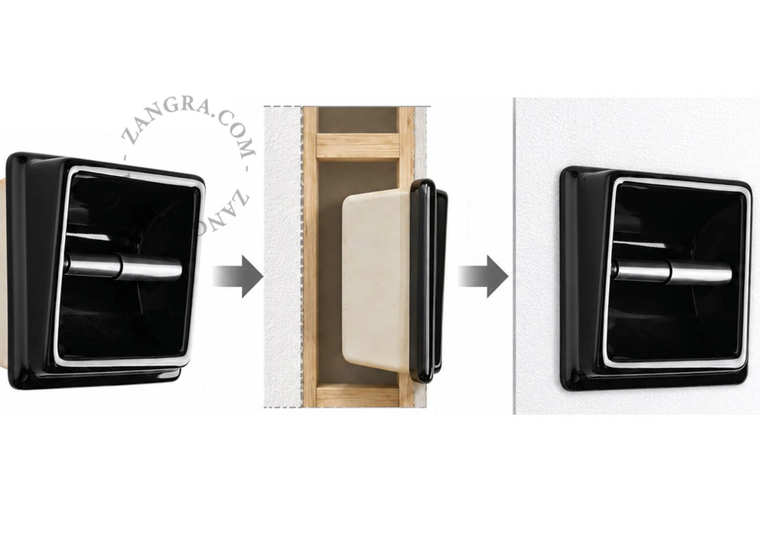 recessed porcelain toilet paper holder - black
