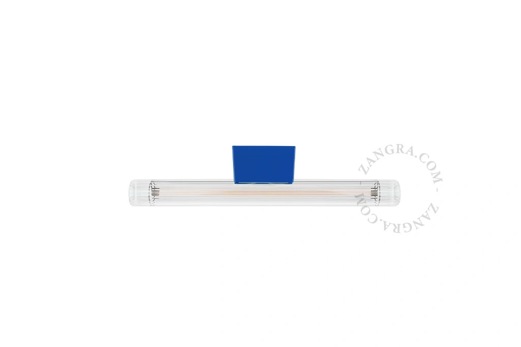 candeeiro azul com lâmpada tubular com nervuras