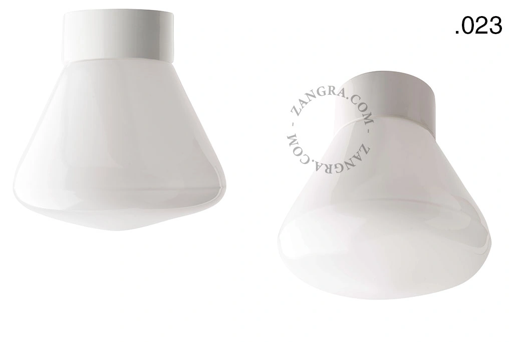 candeeiro de parede ou de teto em porcelana branca - abajur de vidro - Ø 10cm - IP54