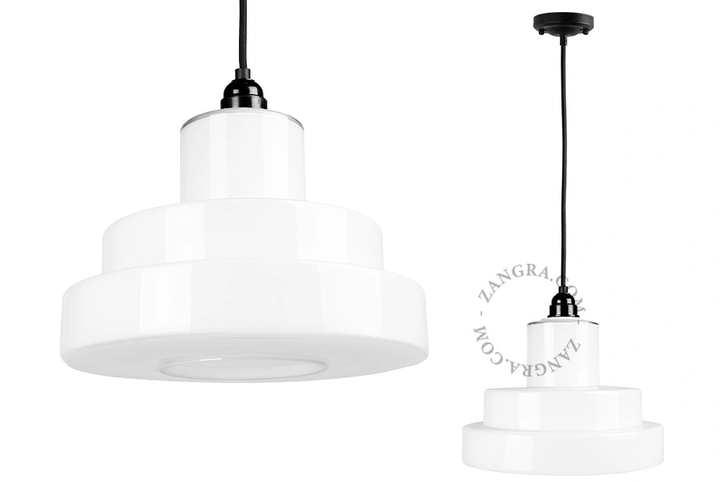 lampada a sospensione Art Deco con paralume in vetro opalino