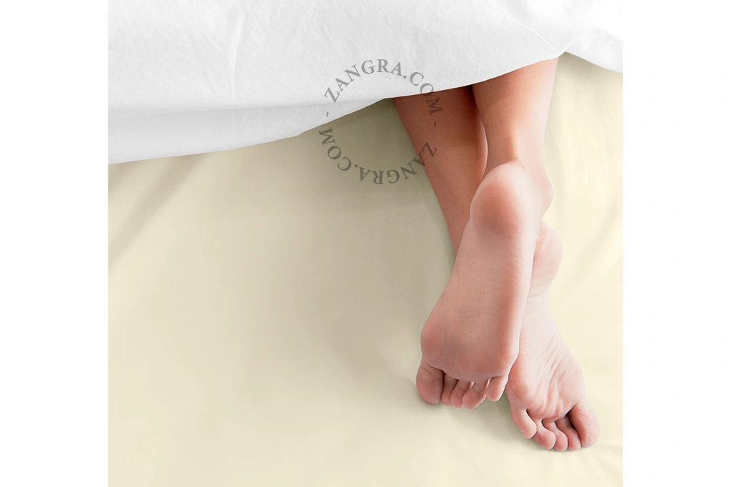 drap-housse beige en percale de coton