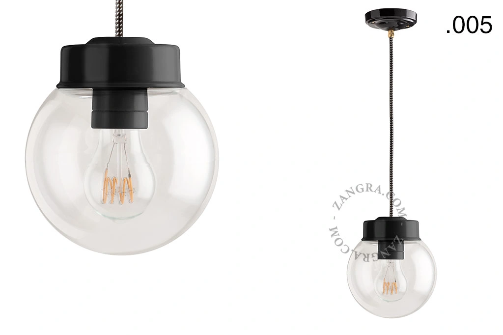 czarna lampa wisząca porcelana ze szklanym kloszem