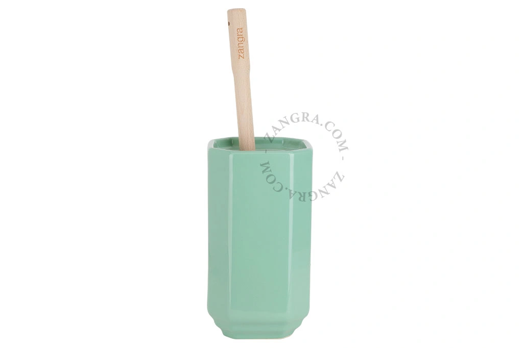 green porcelain Art Deco toilet brush holder Becca