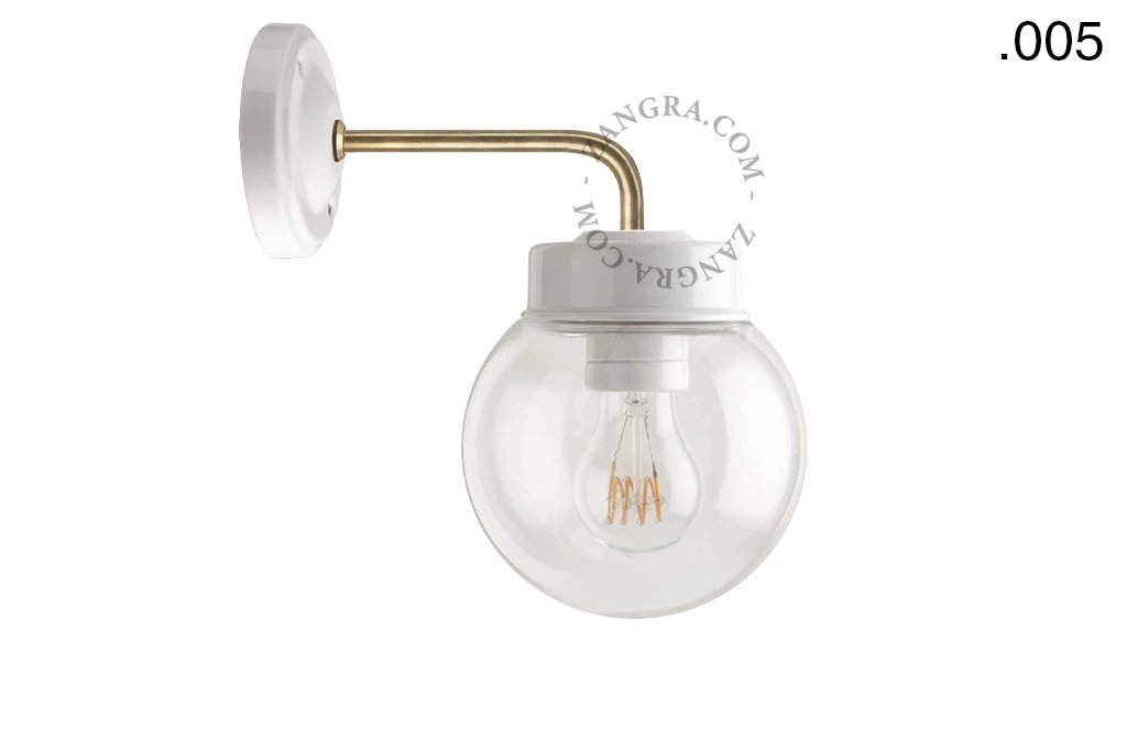 aplique en porcelana blanca y latón - pantalla de vidrio