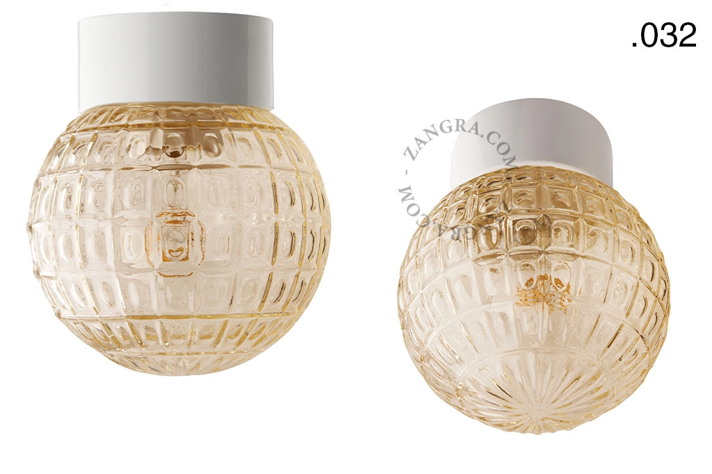 candeeiro de parede ou de teto em porcelana branca - abajur de vidro - Ø 10cm - IP54