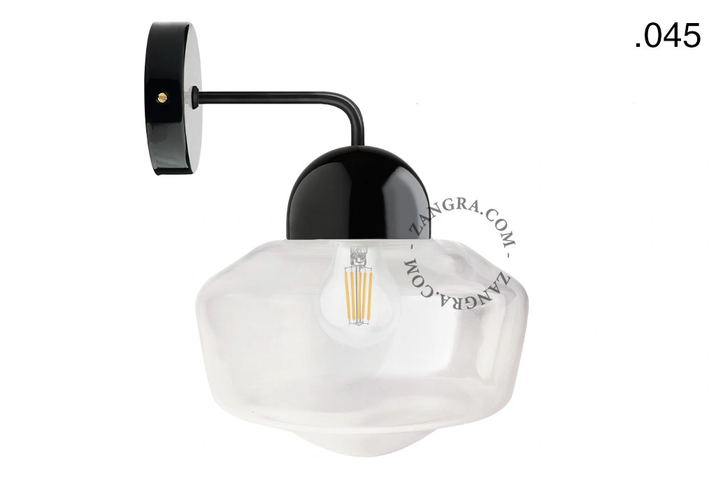 applique en porcelaine noire - globe en verre
