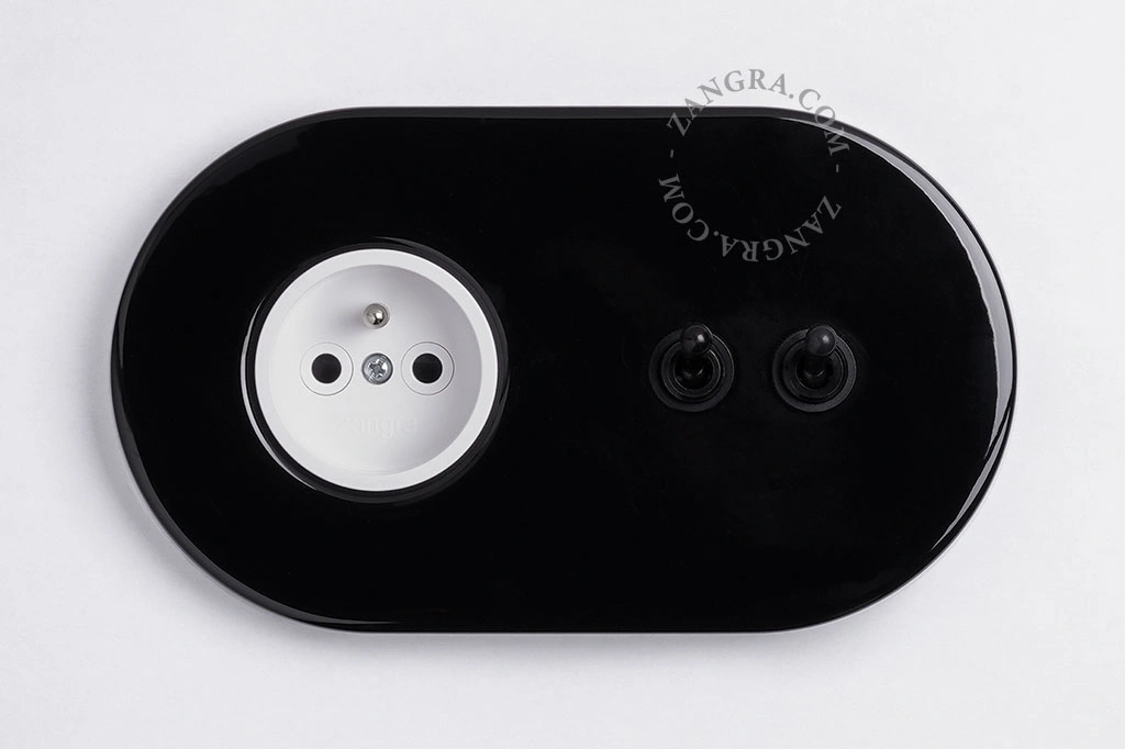 black flush mount socket & two-way or simple switch – double black toggle