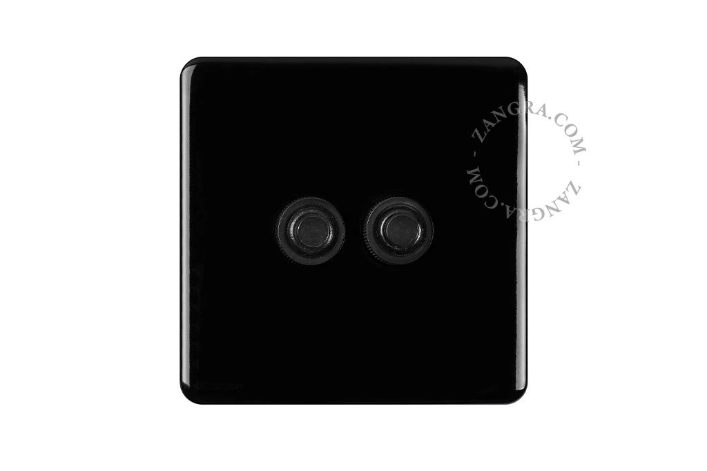 interruptor de porcelana preta - duplo botão de pressão em preto