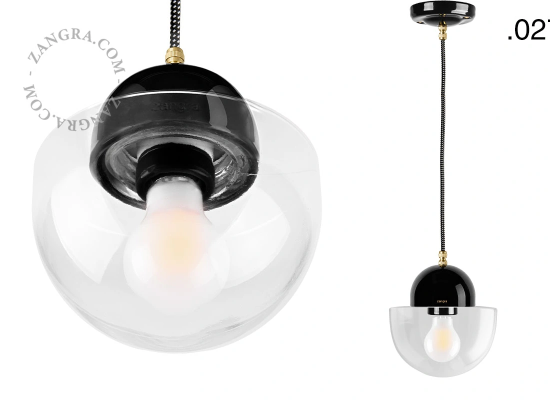 black porcelain pendant light - glass shade