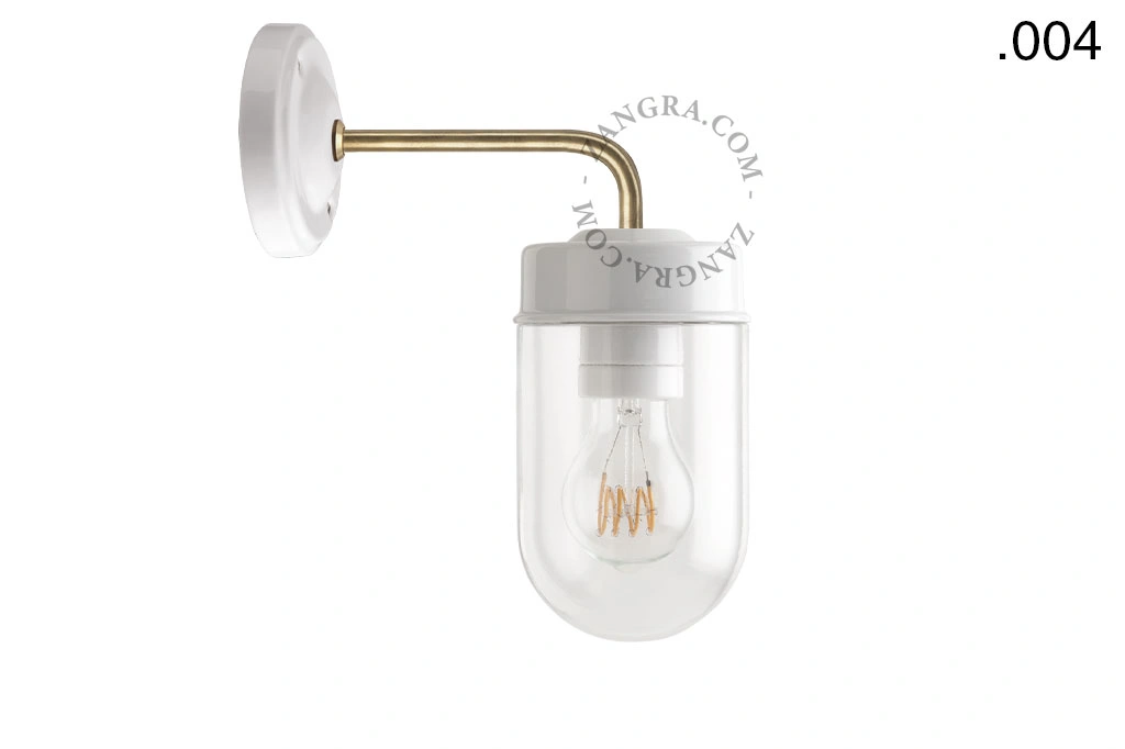 aplique en porcelana blanca y latón - pantalla de vidrio