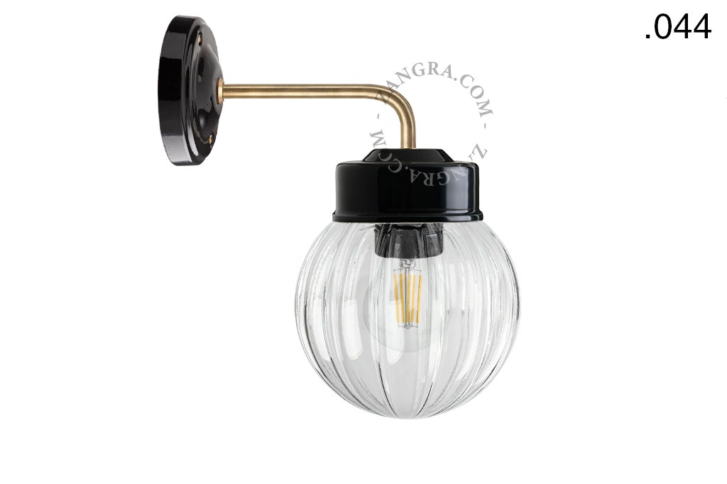 applique en porcelaine noire avec globe en verre