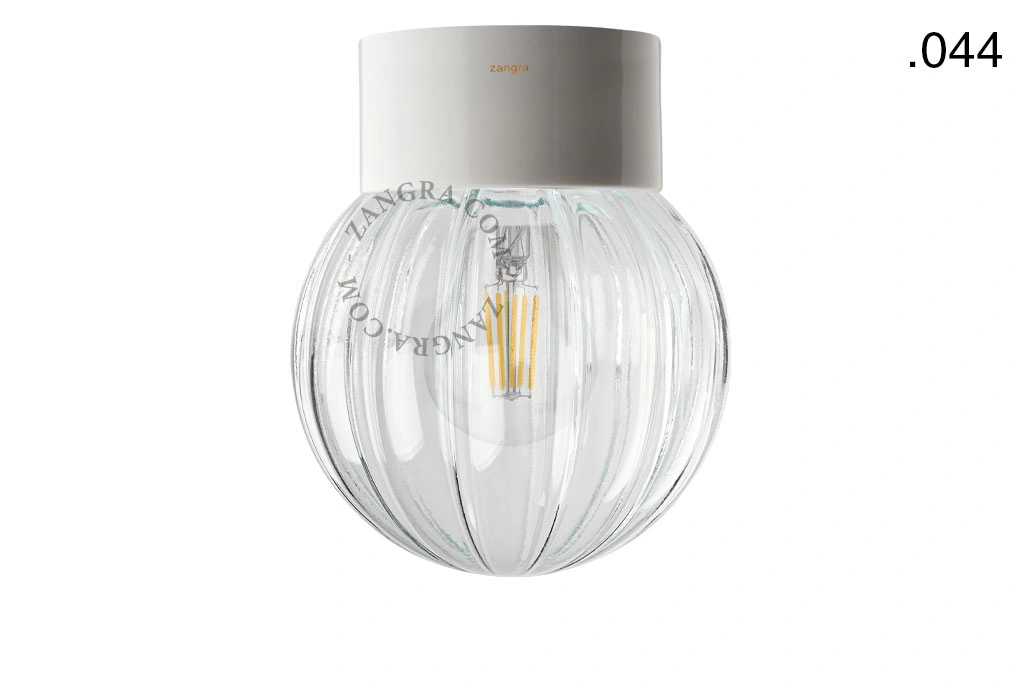 candeeiro de parede ou de teto em porcelana branca - abajur de vidro - Ø 10cm - IP54