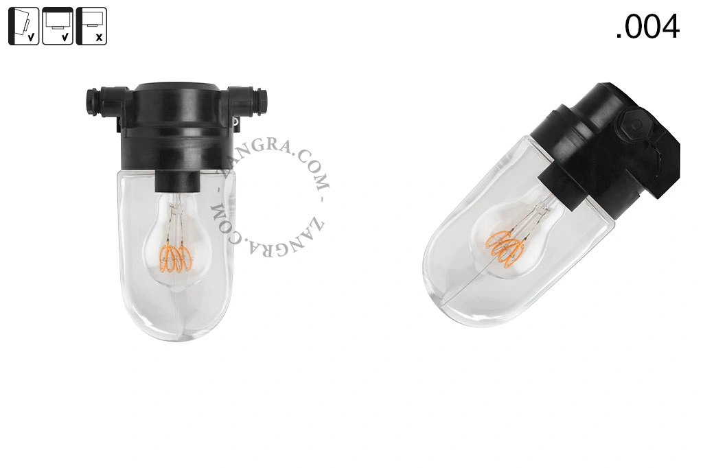 badrum svart vägglampa med glasskärm - IP54