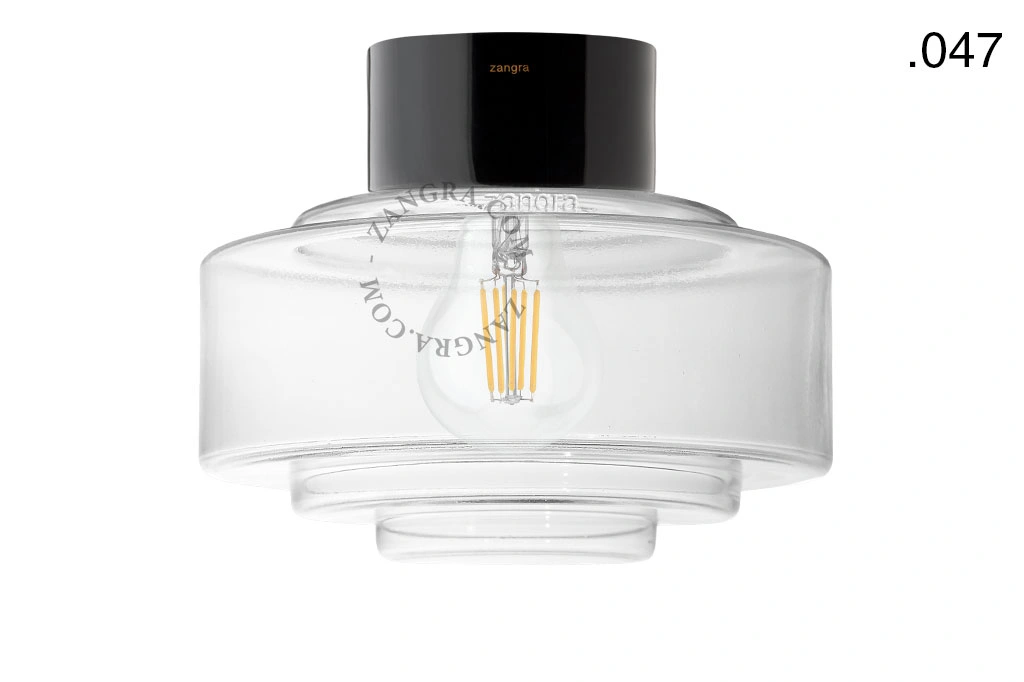 candeeiro de parede ou de teto em porcelana preta - abajur de vidro - Ø 10cm - IP54