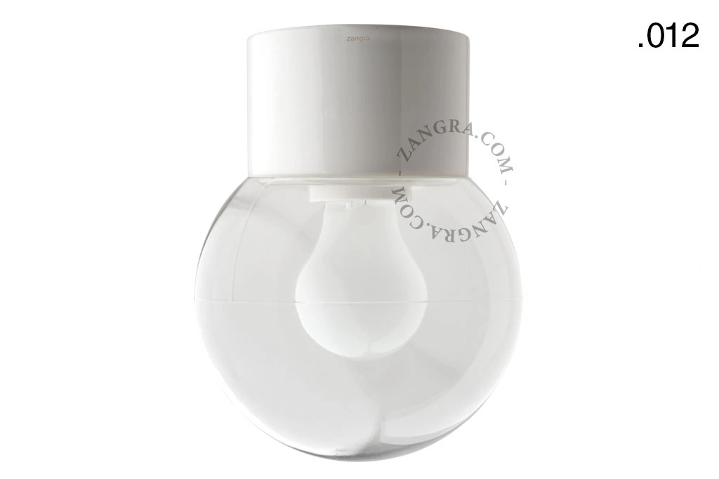 lámpara de baño de porcelana blanca - pantalla de vidrio - Ø 8,5cm -  IP54