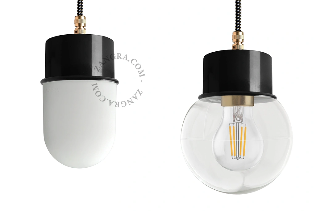 czarna lakierowana lampa wisząca ze szklanym kloszem - oprawka Ø 8.5 cm